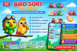 Bird Sort Puzzle – Color Match Birds Game  Unity Source Code