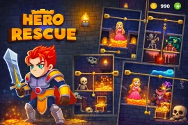 Hero Rescue Pull the Pin – Puzzle Adventure Mobile Game UI Design