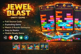 Jewel Blast Unity Game – Match-3 Puzzle Source Code with Exploding Gems