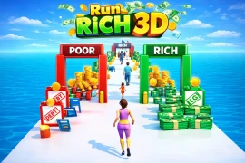 Run Rich 3D Game – Money Runner Mobile Game UI with Rich vs Poor Choices