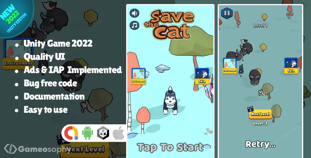 Save The Cat Unity Source Code 2d Game | Unity source code