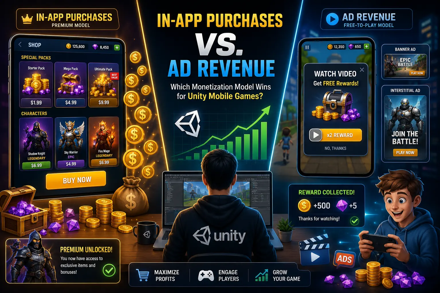 In-App Purchases vs. Ad Revenue for Unity Games: Which Monetization Model Works Best?