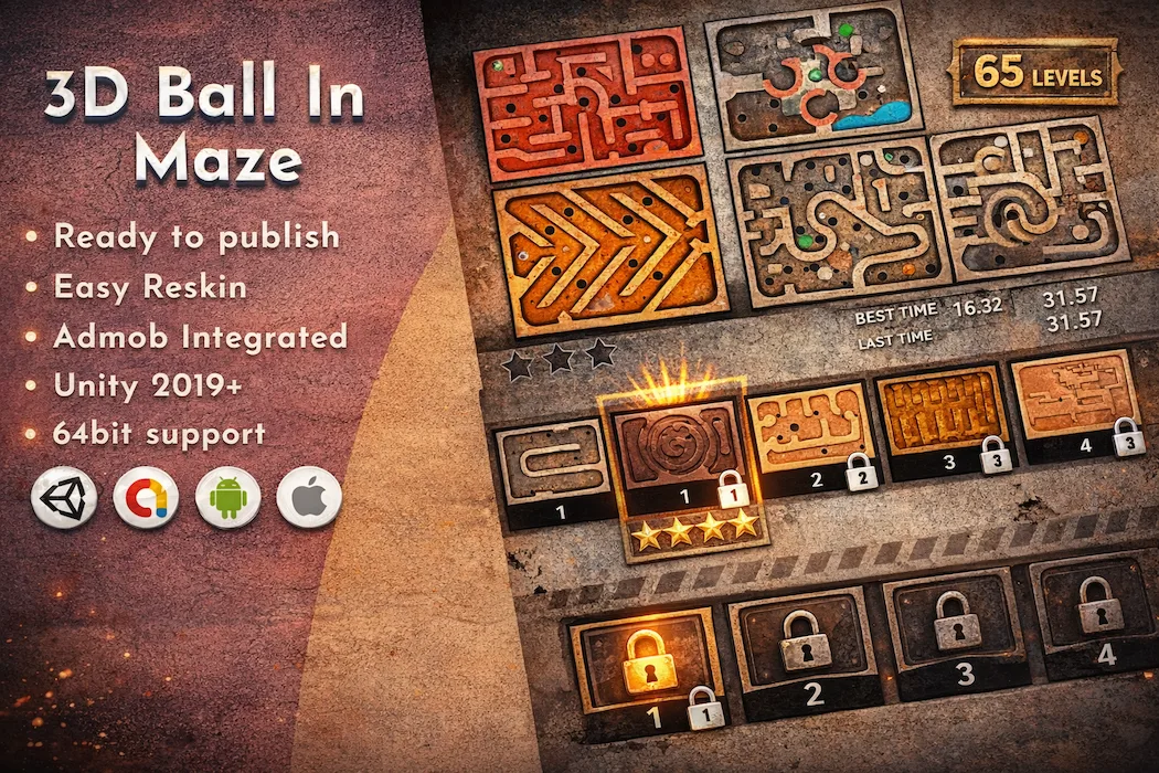 3D Ball Maze Unity Game Source Code with AdMob Integration