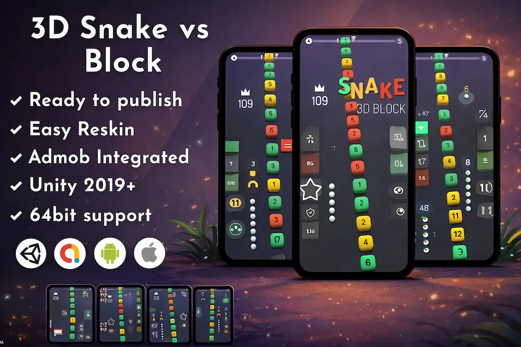 3D Snake vs Block Unity Game Template – AdMob Ready & Easy Reskin
