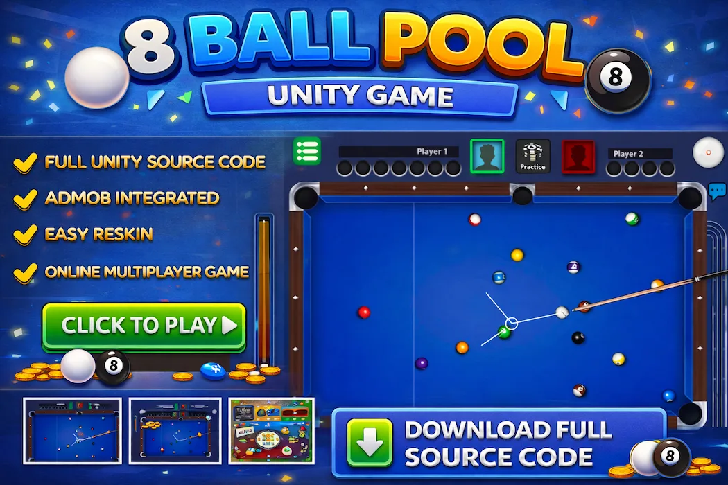 8 Ball Pool Mobile Game – Unity Source Code with Online Multiplayer & AdMob Ads
