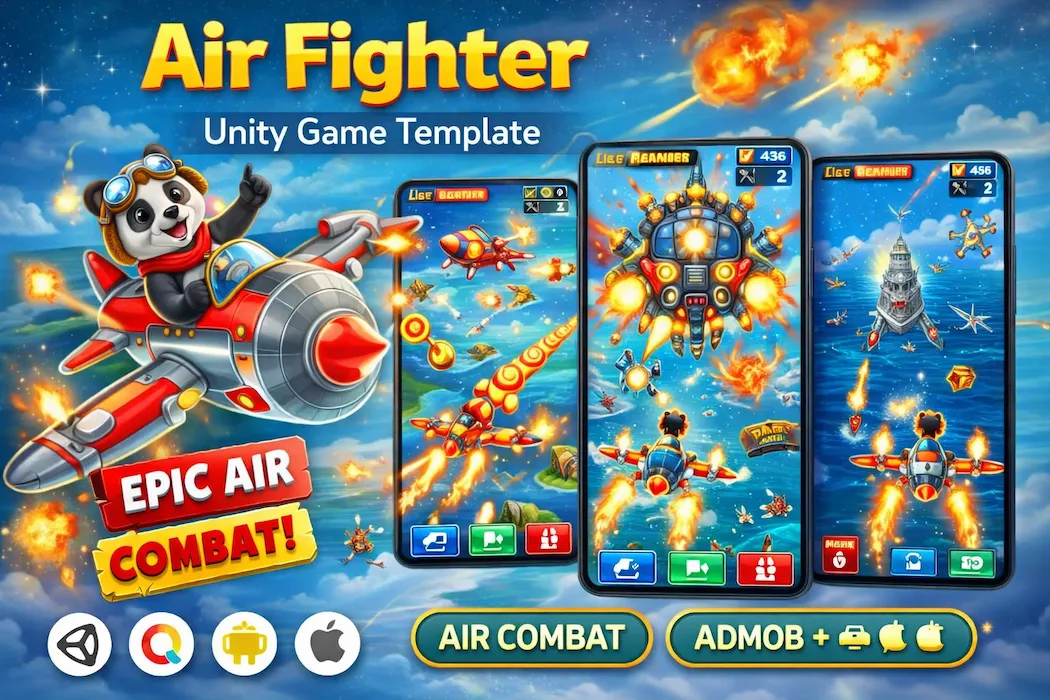 Air Fighter Unity Game Template – Airplane Shooting Game with AdMob Integration