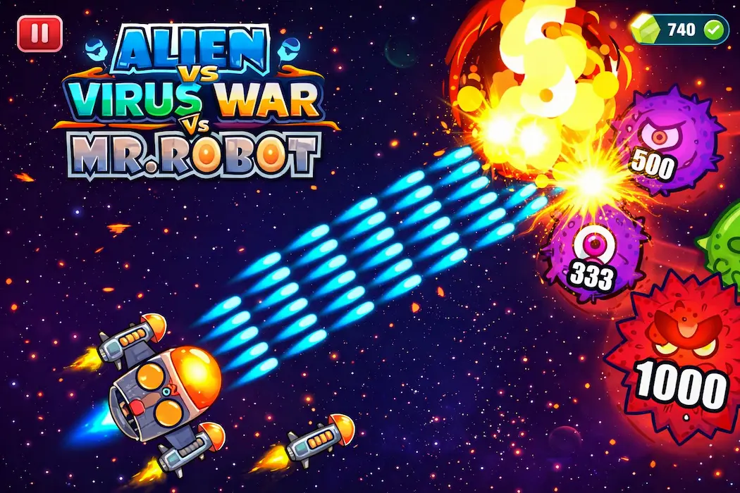 Alien vs Virus War Game – Space Shooter Mobile Game UI Design