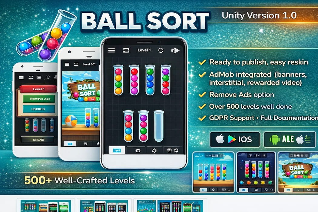 Ball Sort Puzzle Unity Game Source Code – 500+ Levels with AdMob