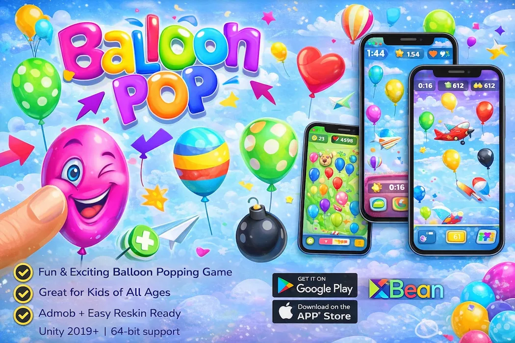 Balloon Pop Unity Game Source Code – Fun Kids Arcade Game Template