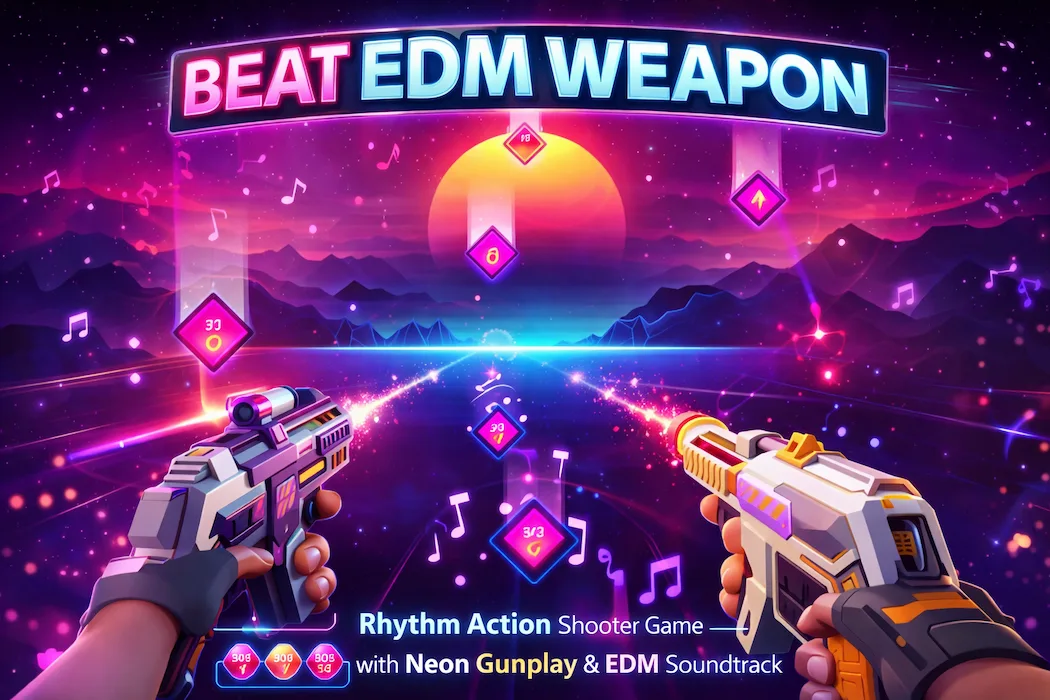 Beat EDM Weapon Unity Source Code – Reskin Ready Neon Rhythm Shooting Game