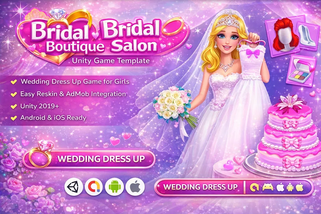 Bridal Boutique Salon Unity Game Template – Wedding Dress Up Game with AdMob