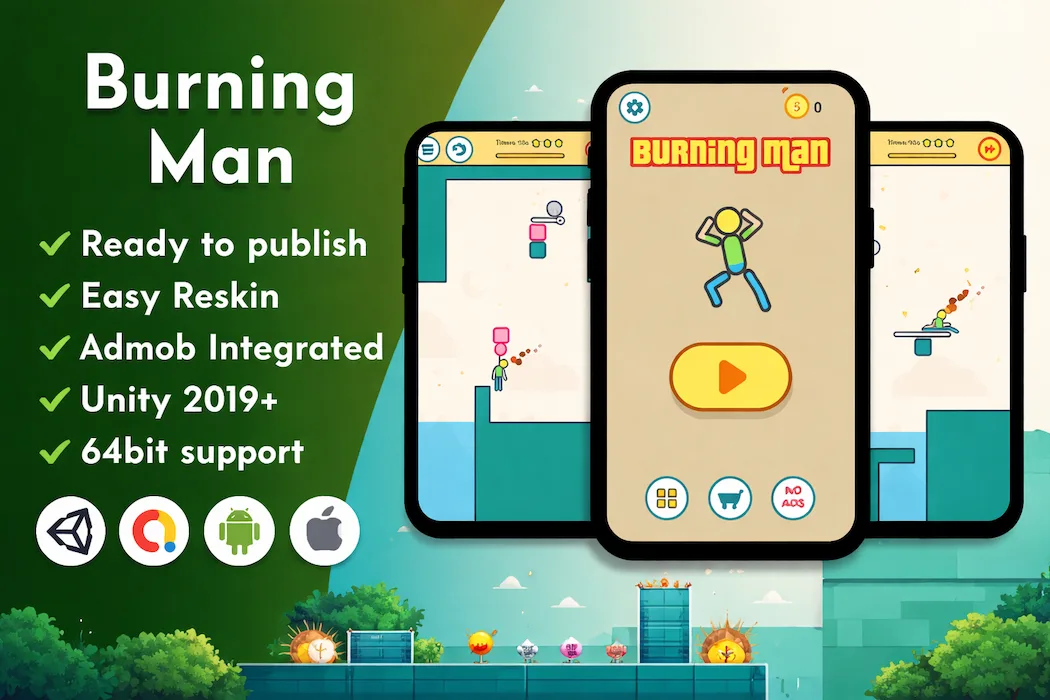 Burning Man Unity Template  2D Mobile Game with AdMob & Full Source Code