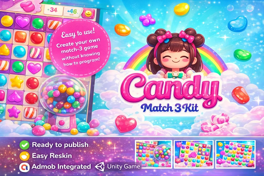 Candy Match 3 Unity Game Template – Sweet Puzzle Game with AdMob