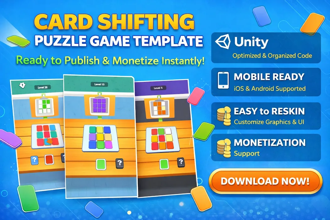 Card Shifting Puzzle Unity Game Template – Ready to Publish & Monetize