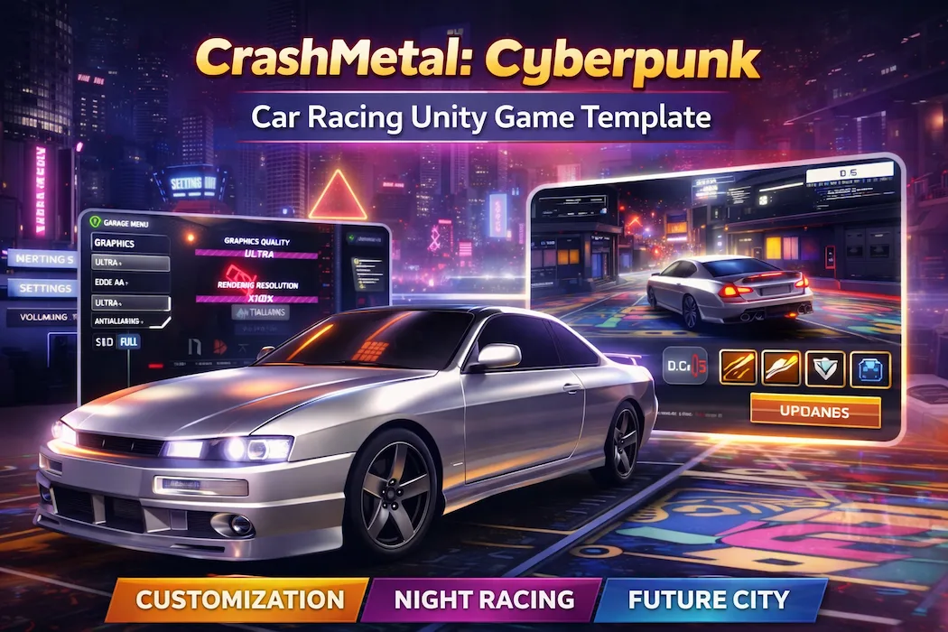 CrashMetal Cyberpunk – High-Speed Car Racing Unity Game Source Code