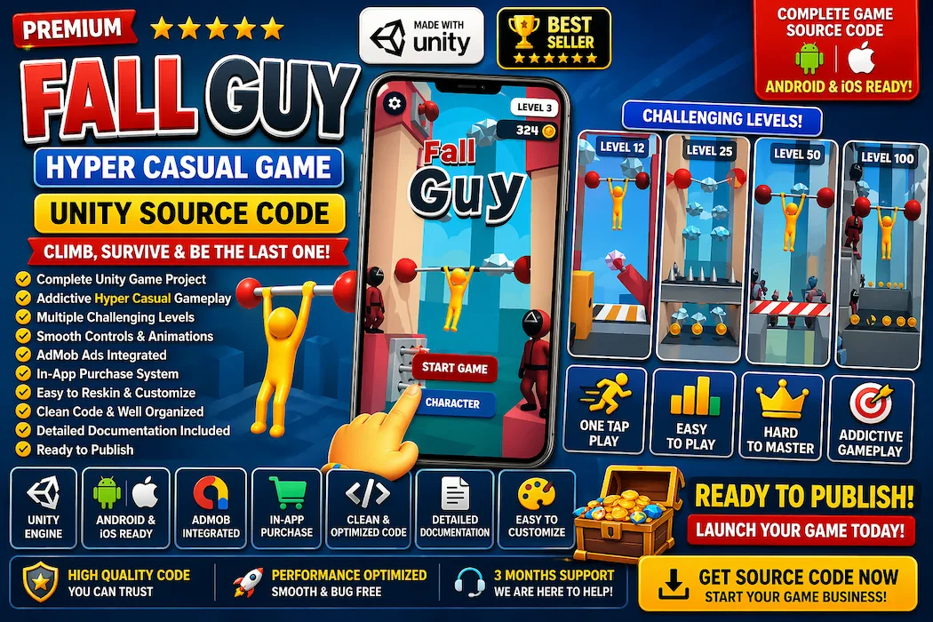 Fall Guy Hyper Casual Game – Unity Source Code
