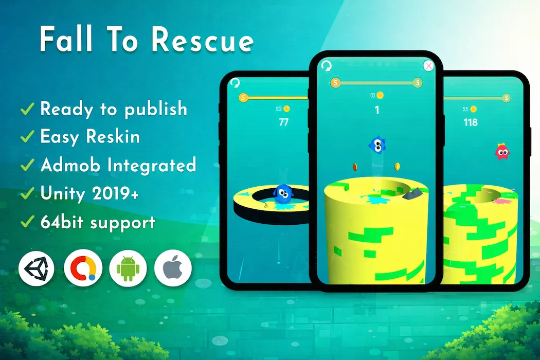 Fall To Rescue Unity Game Source Code  AdMob Integrated Android Game Template