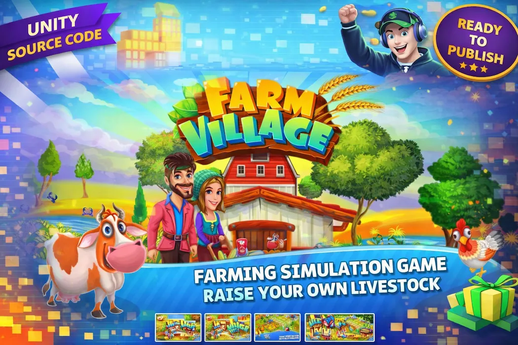 Farm Village Unity Source Code – Farming Simulation Game with Animals, Building System & Full Game Features