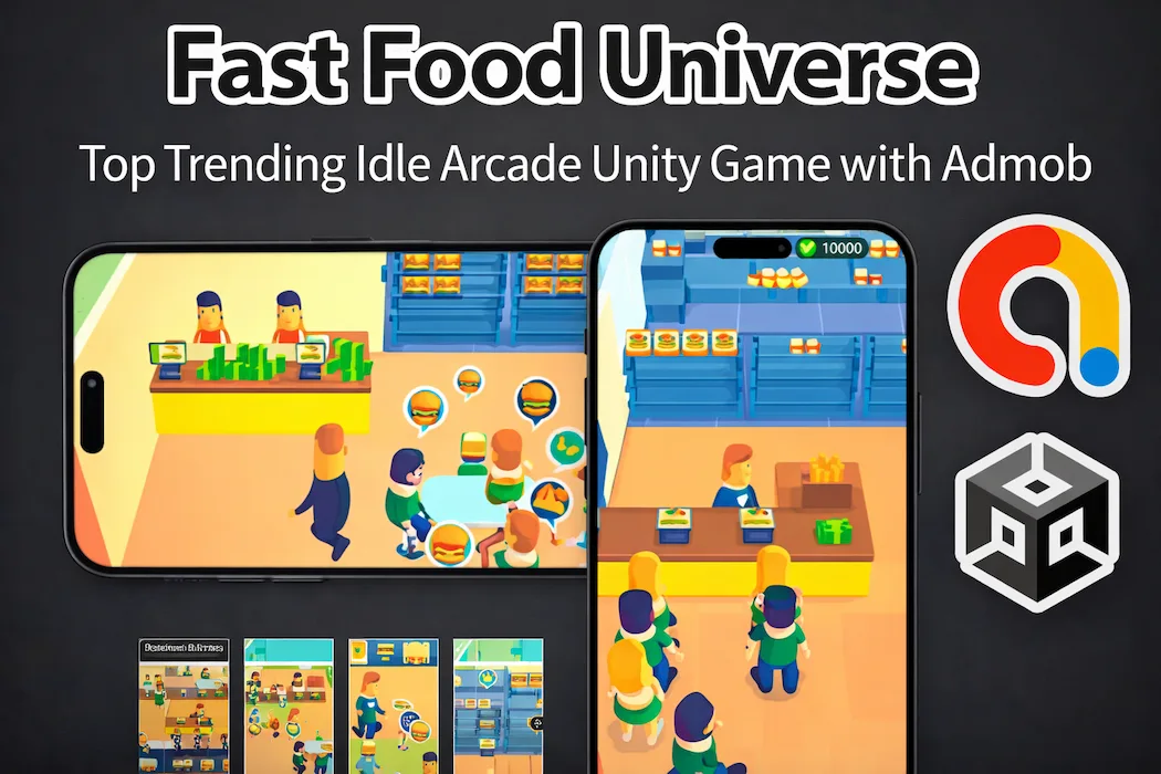 Fast Food Universe Unity Game Source Code  Idle Arcade Restaurant Game Project