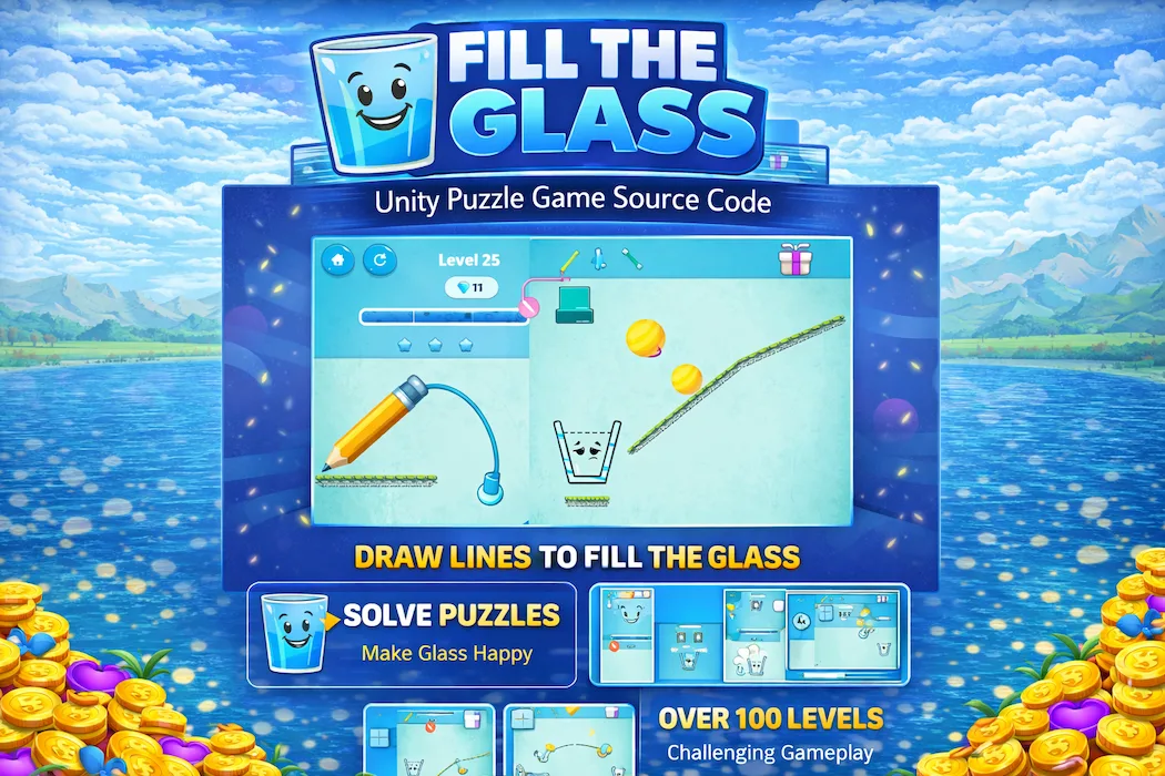 Fill The Glass Puzzle Game – Draw & Solve Unity Source Code