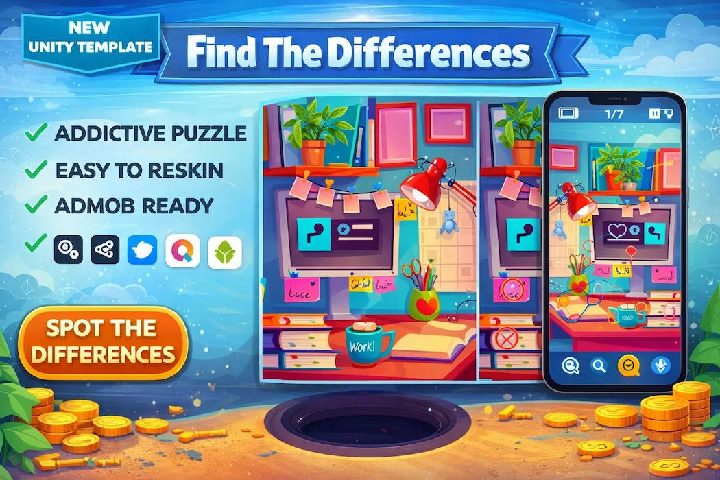 Find The Differences Game – Unity Source Code  Addictive Puzzle Mobile Game