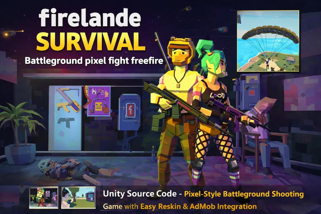 Firelande Survival Unity Source Code – Pixel Battleground Shooter Game
