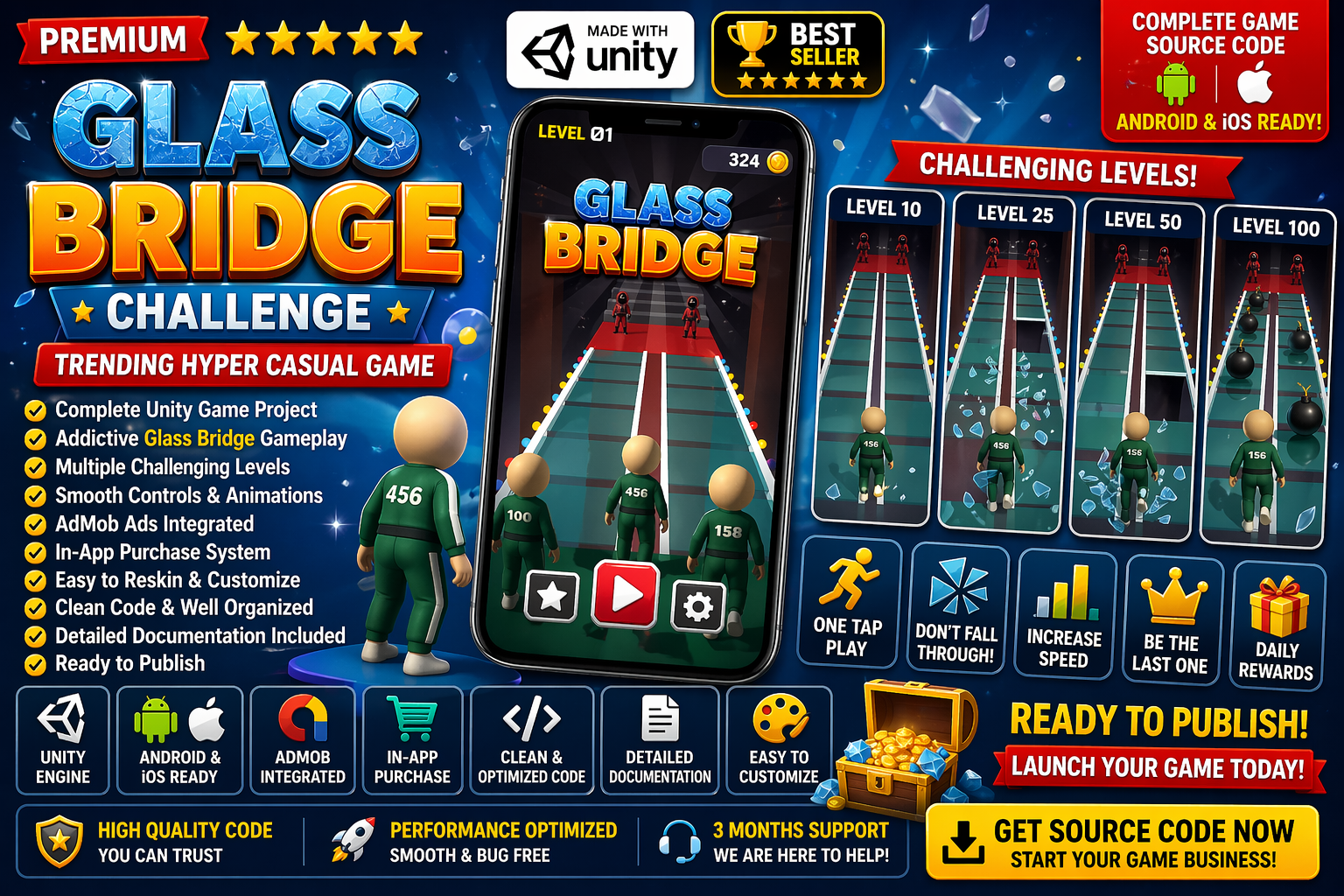Glass Bridge Unity Game Template – Complete Source Code with AdMob Integration