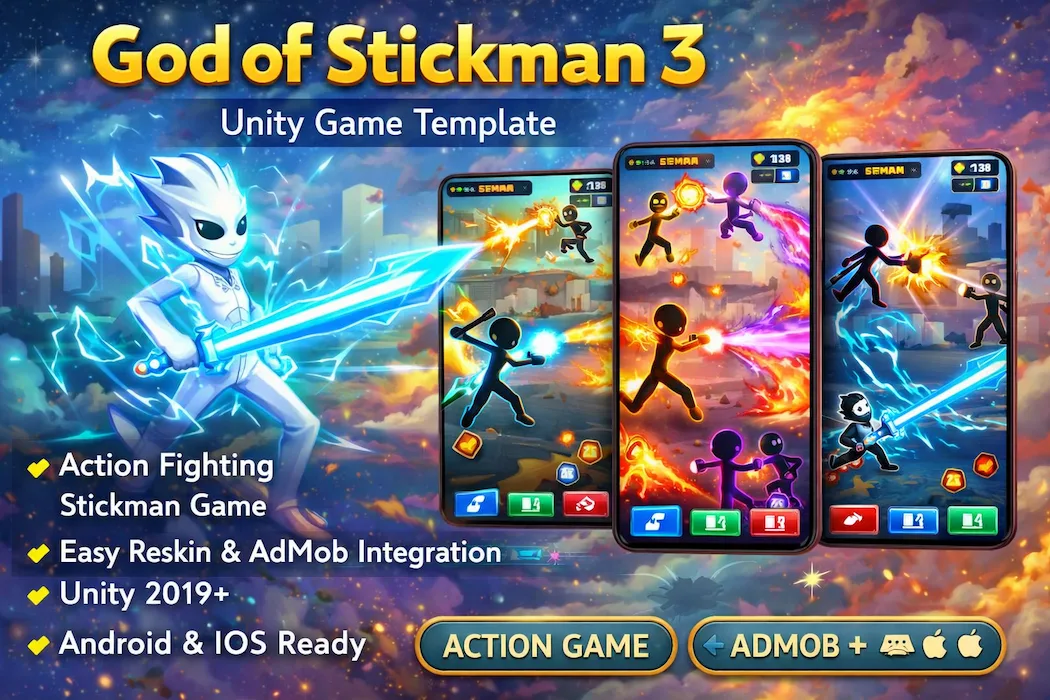 God of Stickman 3 Unity Game Template – Action Fighting Game with AdMob Integration