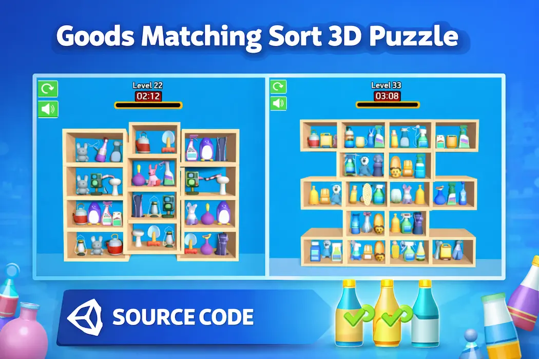 Goods Matching Sort 3D Puzzle – Unity Source Code
