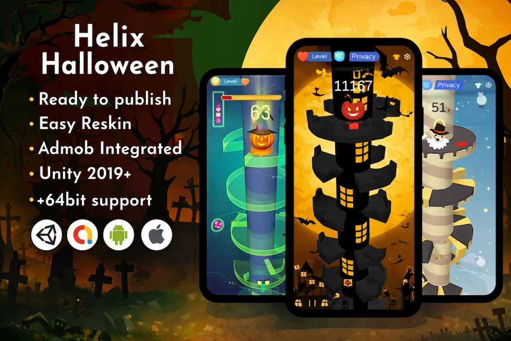 Halloween Helix Jump Unity Source Code – Android & iOS Supported