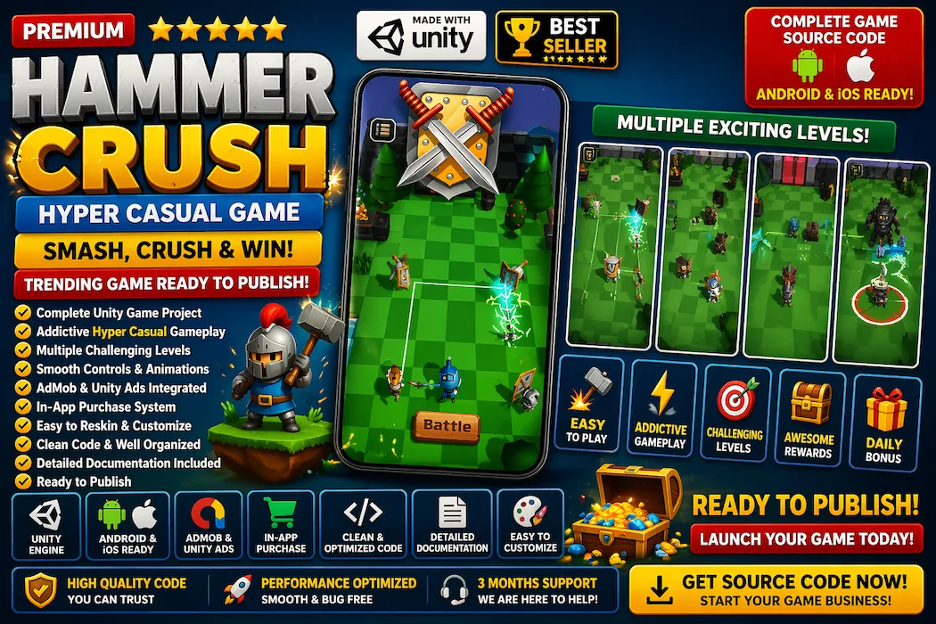 Hammer Crush – Hyper Casual Unity Game Source Code