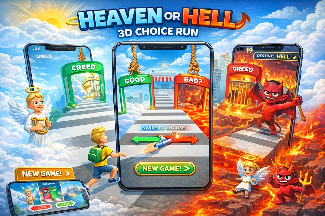 Heaven or Hell 3D Game – Choice Run Unity Source Code  Hyper Casual  Game