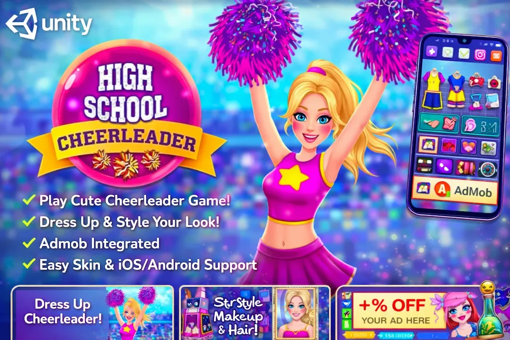 High School Cheerleader Dress Up Unity Game Template – Girls Fashion Game