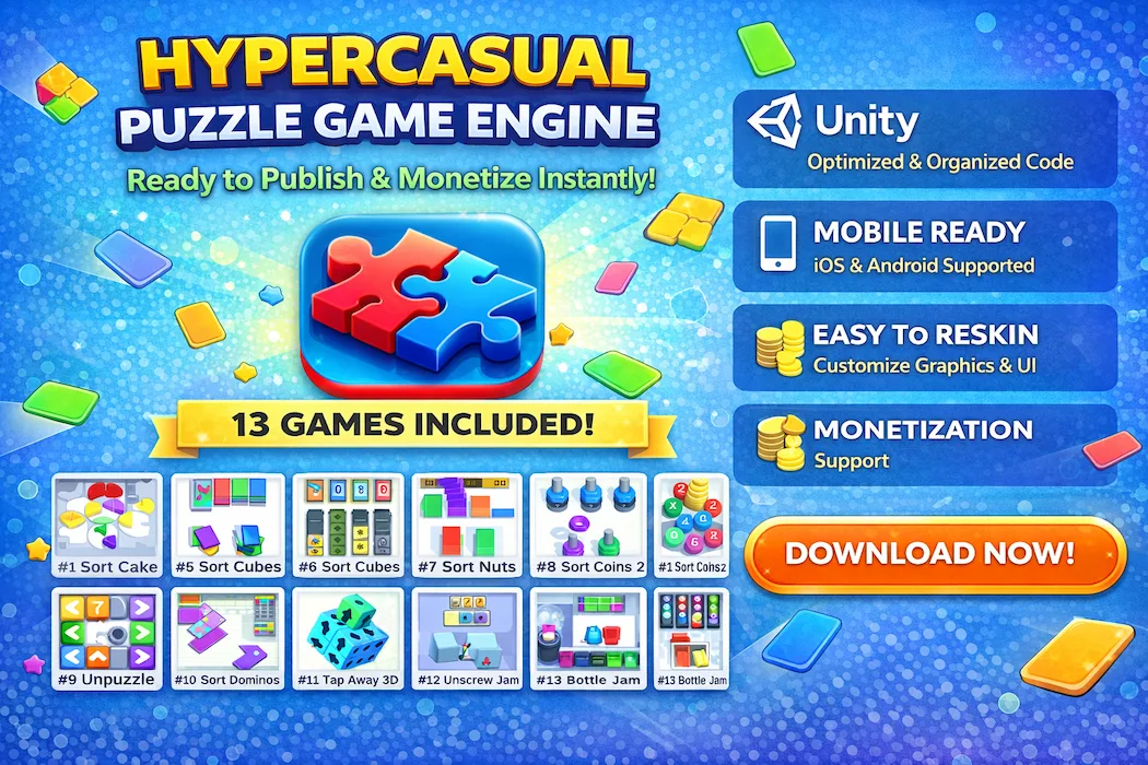HyperCasual Puzzle Game Engine Unity – 13 Games Included & Ready to Monetize