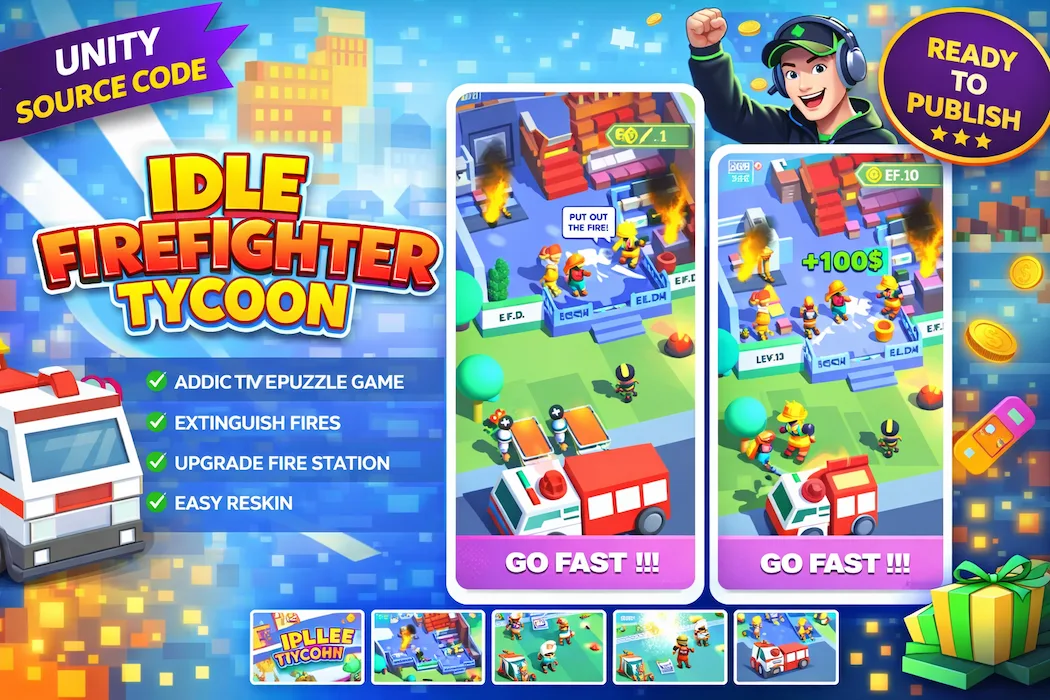 Idle Firefighter Tycoon – Unity Source Code Hypercasual Fire Rescue Game