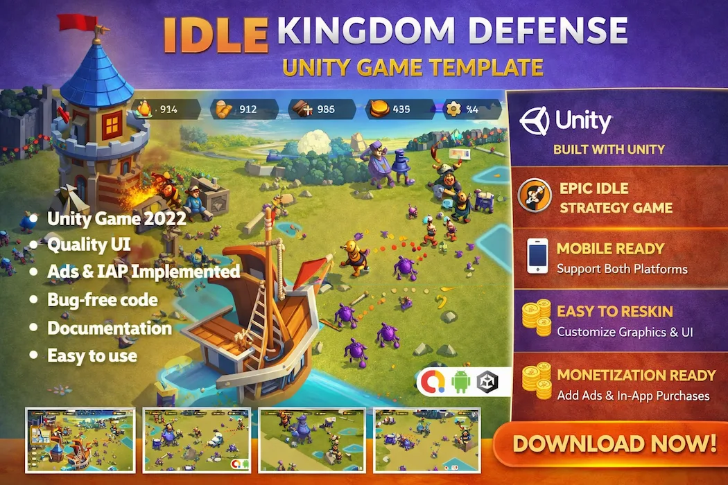 Idle Kingdom Defense – Strategy Tower Defense Unity Game Template