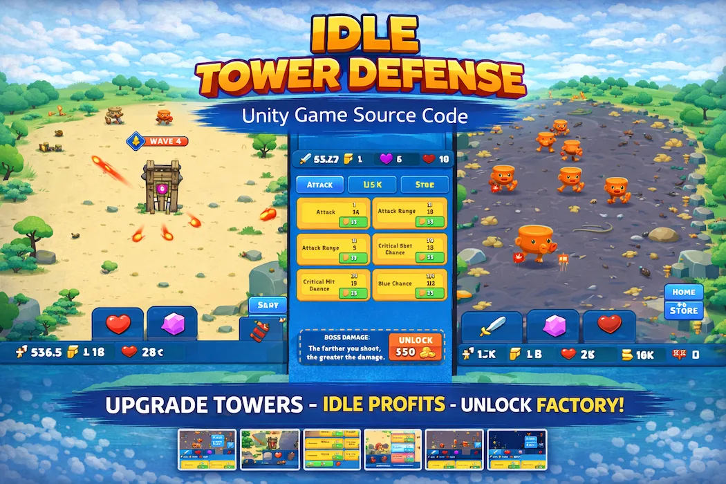 Idle Tower Defense Unity Game Source Code – Complete Code