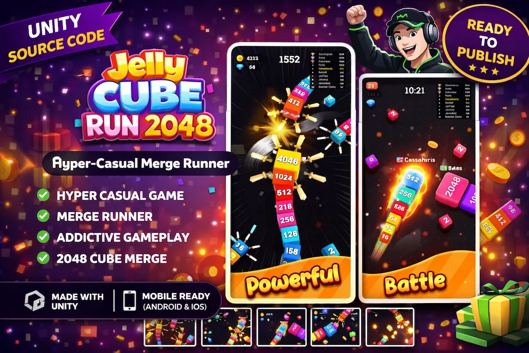 Jelly Cube Run 2048 Unity Game Source Code – Hyper Casual Merge Runner Template