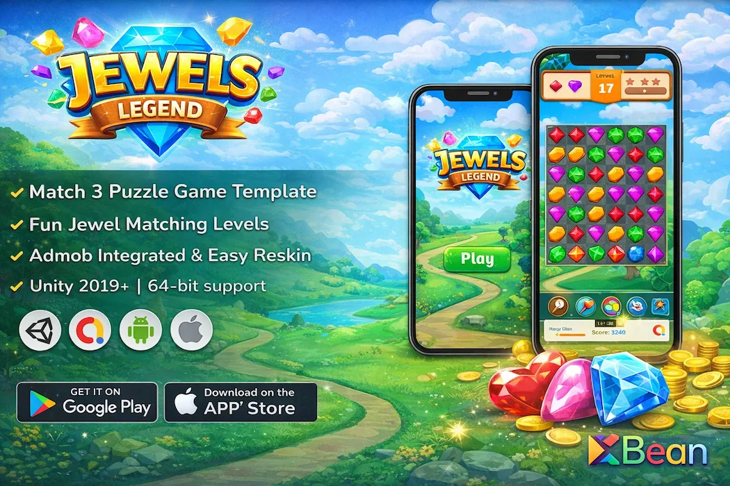 Jewels Legend Unity Game Source Code – Match 3 Puzzle Game Template
