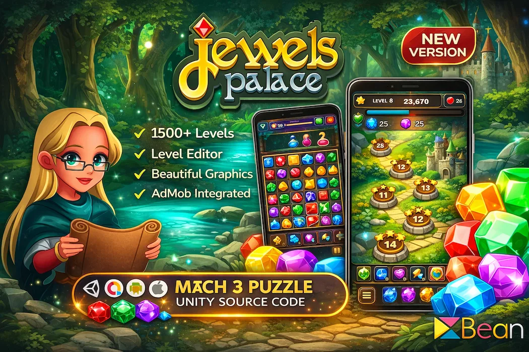 Jewels Palace Match 3 Unity Game Source Code – Puzzle Game Template