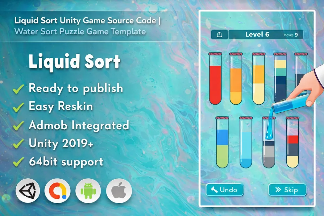Liquid Sort Unity Game Source Code  Water Sort Puzzle with AdMob Integration