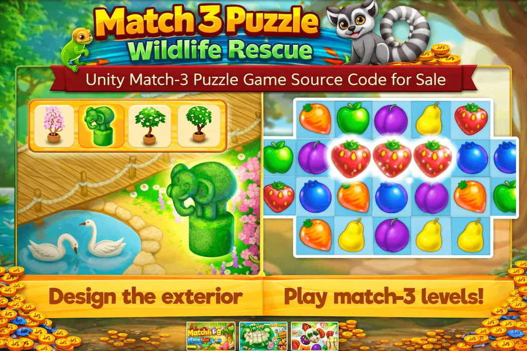Match 3 Puzzle Wildlife Rescue – Unity Game Source Code with Complete Features
