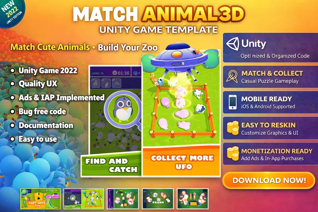 Match Animal 3D – Unity Zoo Builder Puzzle Game Template