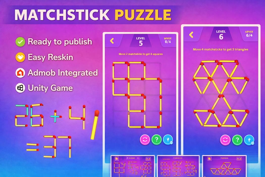 Matchstick Puzzle Unity Game – Brain Teaser Logic Game with AdMob Integration