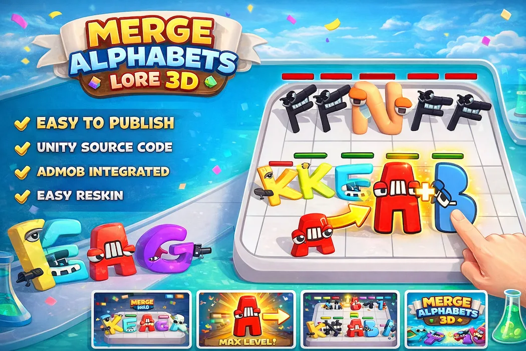 Merge Alphabet Game Unity Template – 3D Puzzle Game with Easy Reskin