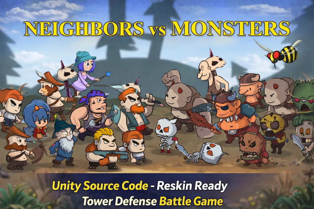 Neighbor vs Monsters Unity Source Code – Reskin Ready Tower Defense Game