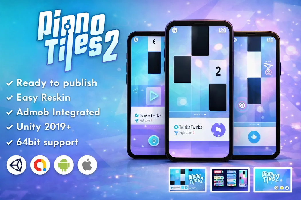 Piano Tiles Unity Game Source Code – AdMob Integrated Mobile Game Template