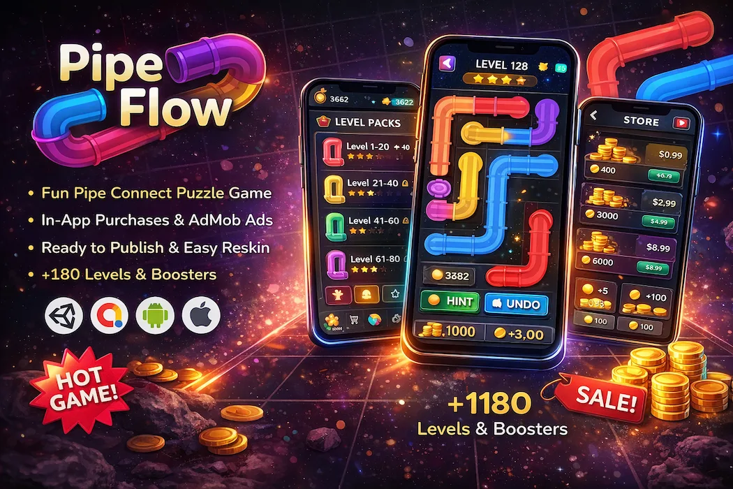 Pipe Flow Unity Game Template – Puzzle Game Source Code with AdMob Integration