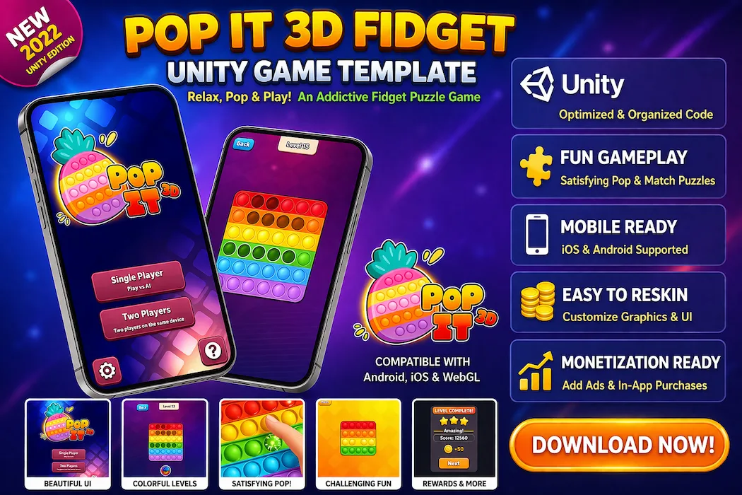 Pop It 3D Fidget – Addictive Puzzle Game Unity Template