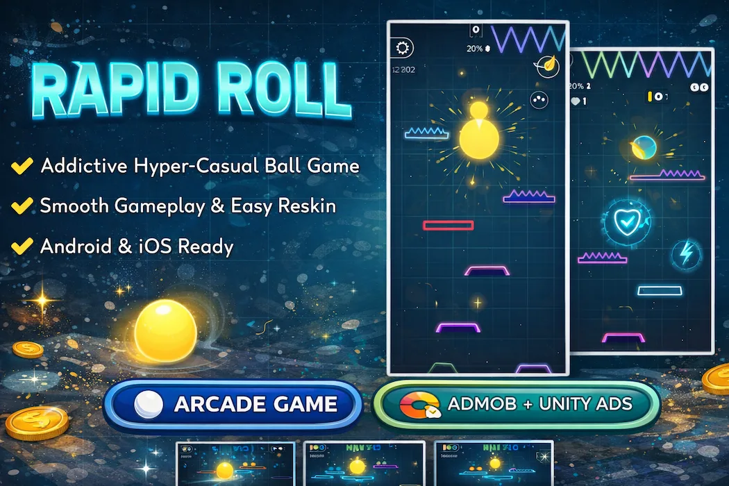 Rapid Roll Unity Game Template – Addictive Hyper Casual Ball Game with AdMob